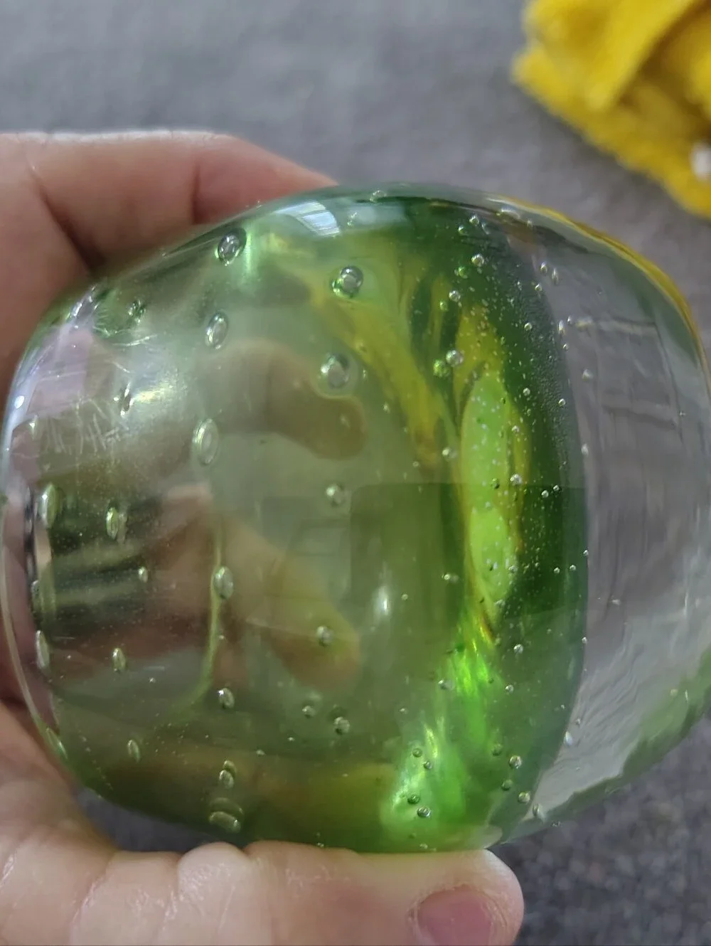 Vintage Handblown Green Glass Votive Holder Historic Bubble Pattern